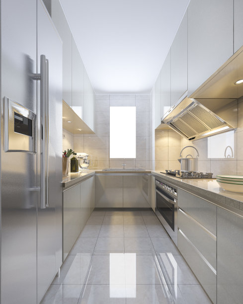 3d渲染斯堪的纳维亚复古现代厨房与用餐区图片下载