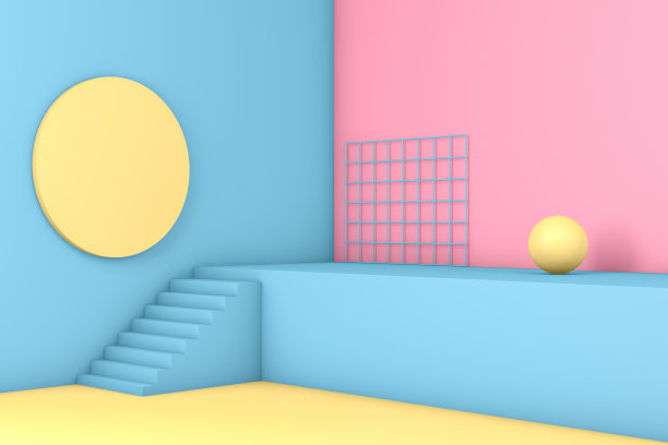 三维几何形状抽象最小背景，空白产品站，房间角落图片下载