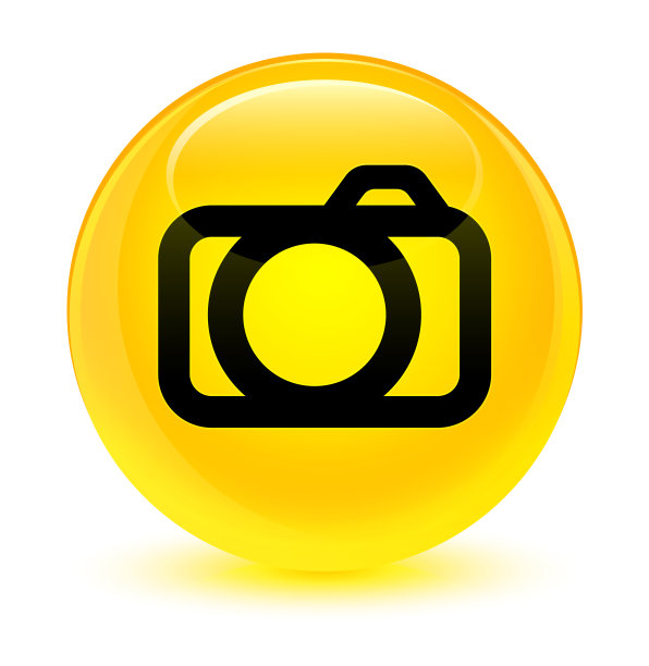 相机图标玻璃黄色圆形按钮图片下载