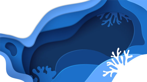 水下海洋抽象纸艺术背景。剪纸水下背景与海浪和珊瑚礁。拯救海洋的理念。工艺矢量图图片下载