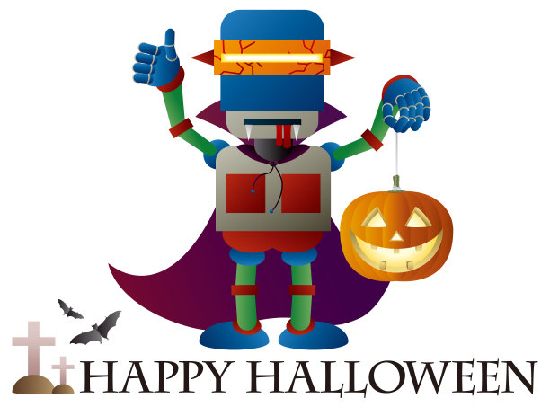 万圣节型机器人的万圣节贺卡。图片下载