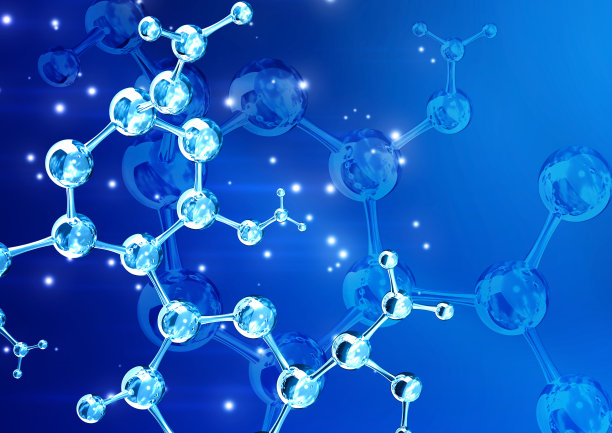 蓝色背景下的抽象分子结构模型图片下载