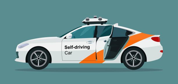 开着门的自动驾驶轿车。矢量平面风格的插图。图片下载