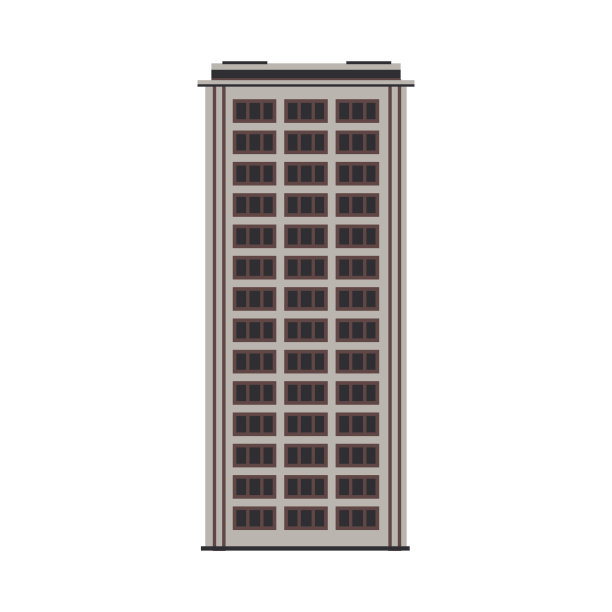 城市高层建筑正面视图在平面风格孤立的白色背景。图片下载