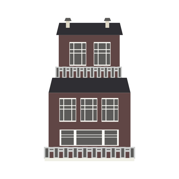 城市元素的三层公寓，公共建筑或商店的正面视图在平面风格孤立在白色背景。图片下载