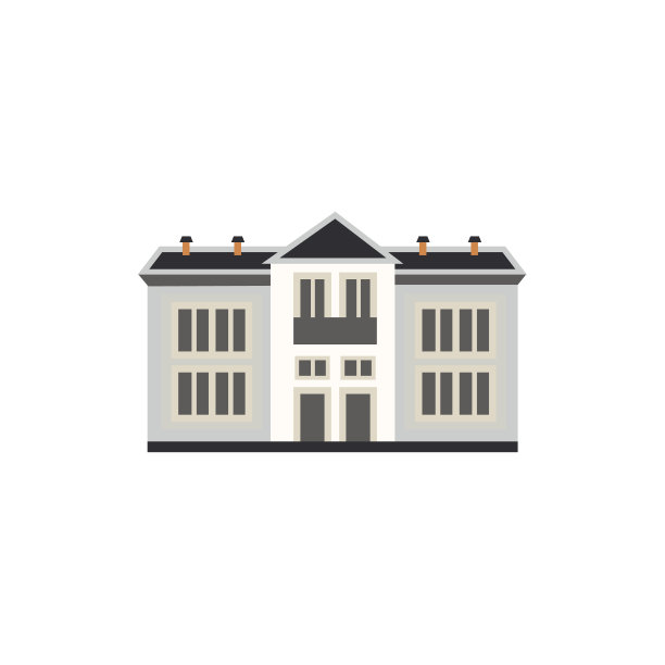两层公寓或公共建筑的城市元素，平面风格的正面视图孤立在白色背景上。图片下载