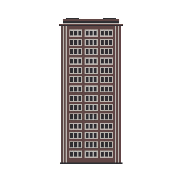 城市多层建筑外部正面视图在平面风格孤立的白色背景。图片下载