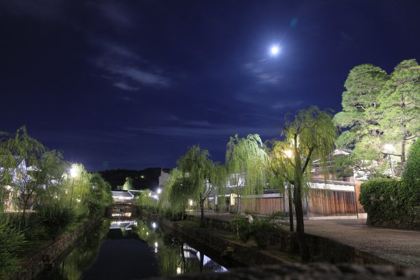 日本冈山仓卷Bikan历史街区(夜景)图片下载