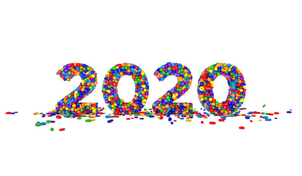 2020年新年快乐数字3D设计彩色字母贺卡。图片下载