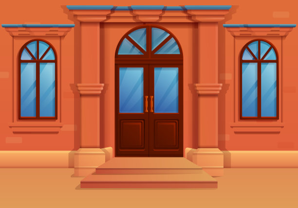 一个老房子的卡通立面，矢量插图图片下载