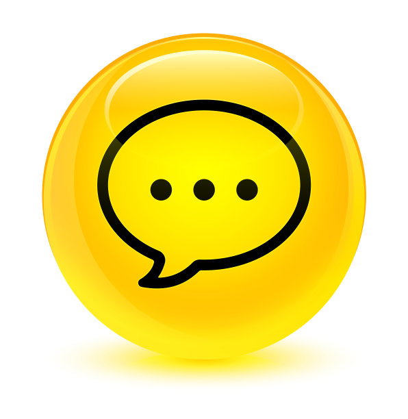 说话气泡图标玻璃黄色圆形按钮图片下载