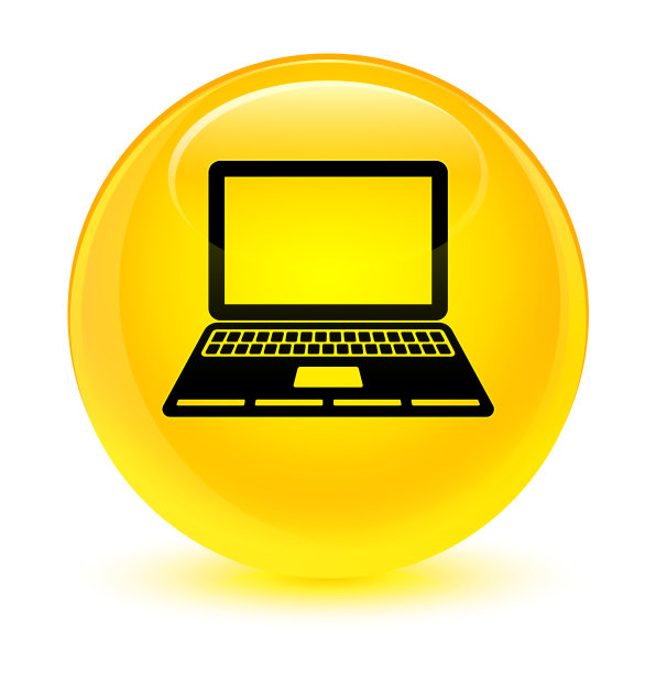 笔记本电脑图标玻璃黄色圆形按钮图片下载