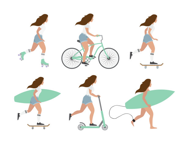 矢量平面卡通一套不同的年轻女性图片下载