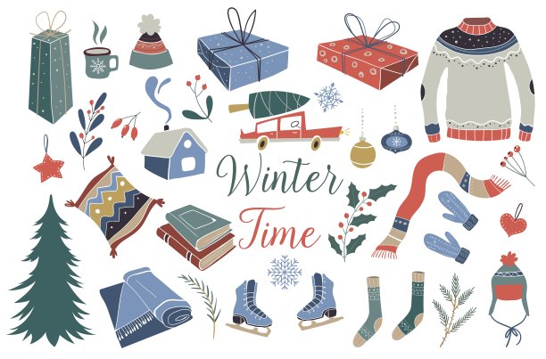 圣诞快乐。斯堪的纳维亚圣诞设计集。矢量插图。排版设计。图片下载