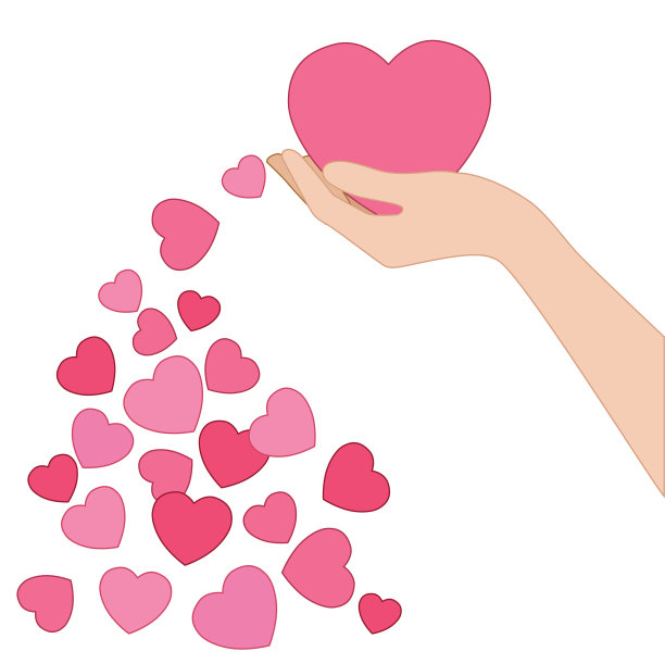 心粉色手和许多心白色背景插图向量图片下载