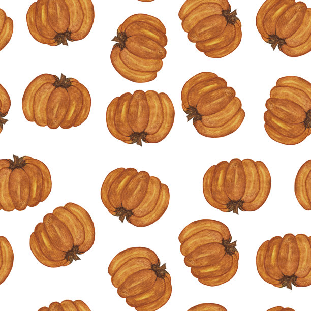 水彩画南瓜，南瓜孤立上无接缝图案，秋季图案，万圣节的象征图片下载