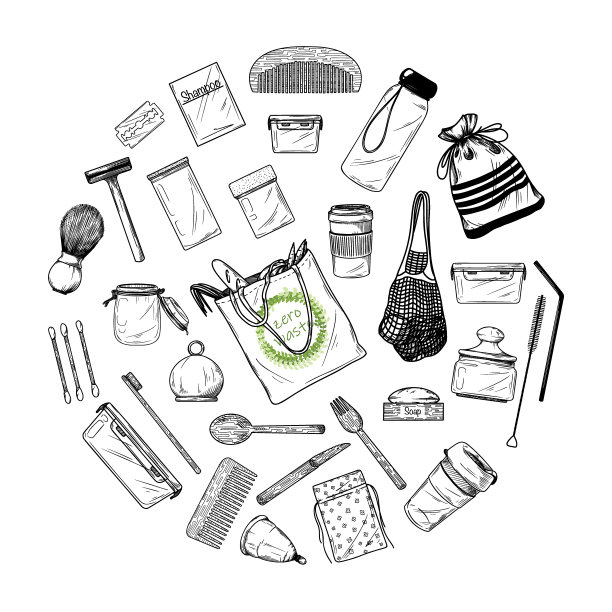 大量不同的环境项目。“零浪费”。矢量图图片下载