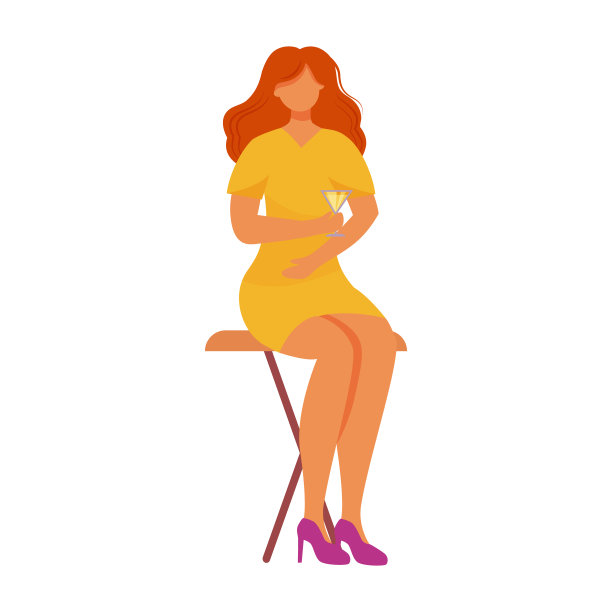 坐在椅子上拿着鸡尾酒的朴素女人，扁平矢量插画。夜总会假日派对。优雅的白人女孩拿着饮料，白色背景上的孤立卡通人物图片下载