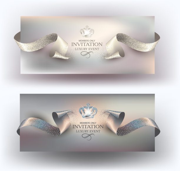 贵宾邀请卡与切割闪闪发光的丝带。矢量图图片下载