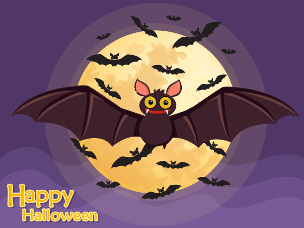万圣节飞行蝙蝠在月亮的背景图片下载