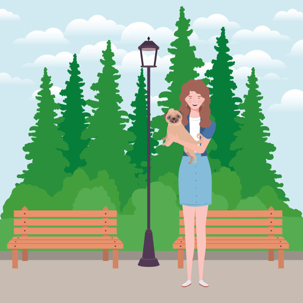 年轻女子在公园里抬着可爱的狗图片下载