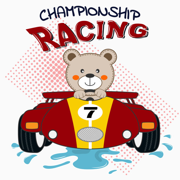 快乐熊开着红色跑车。矢量图图片下载