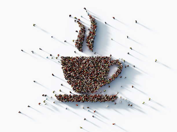 在白色背景上形成咖啡杯图标的人群-自助餐厅概念图片下载