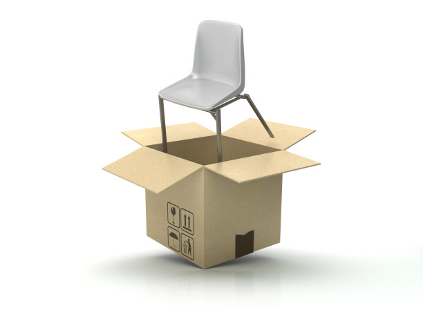 带椅子的纸板盒- 3D渲染图片下载