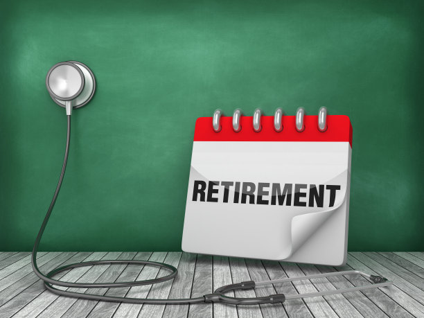 听诊器与退休黑板背景- 3D渲染图片下载