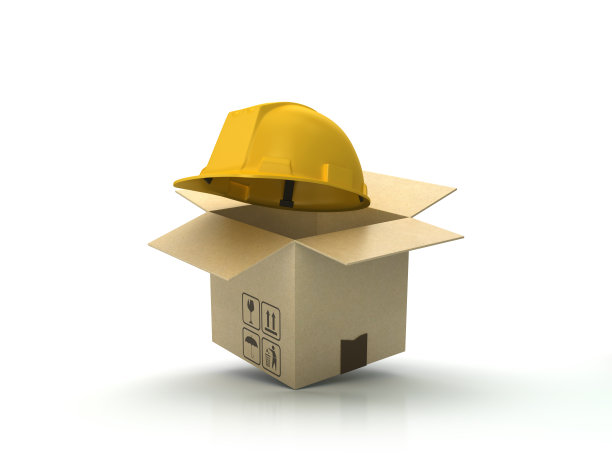 纸板盒与建设头盔- 3D渲染图片下载