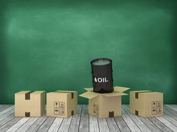 在木地板上有油罐的纸箱-黑板背景- 3D渲染图片下载