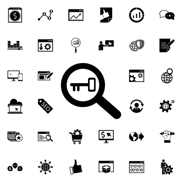 关键词研究图标。通用的seo和开发集网站设计和开发，应用程序开发图片下载