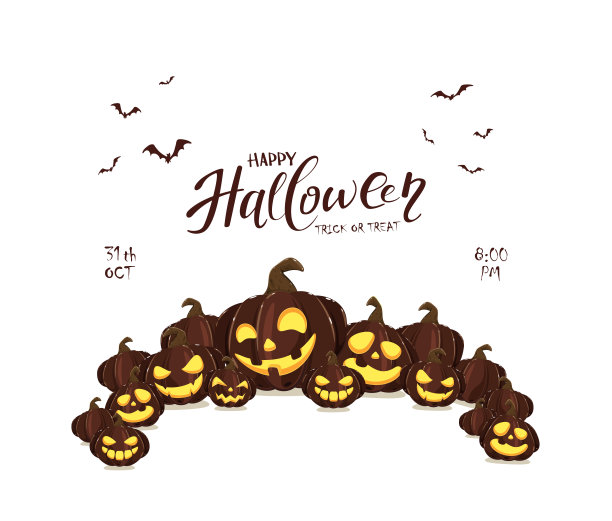 白色背景上的万圣节南瓜和蝙蝠图片下载