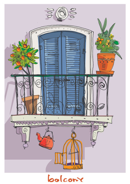 可爱的复古地中海阳台图片下载