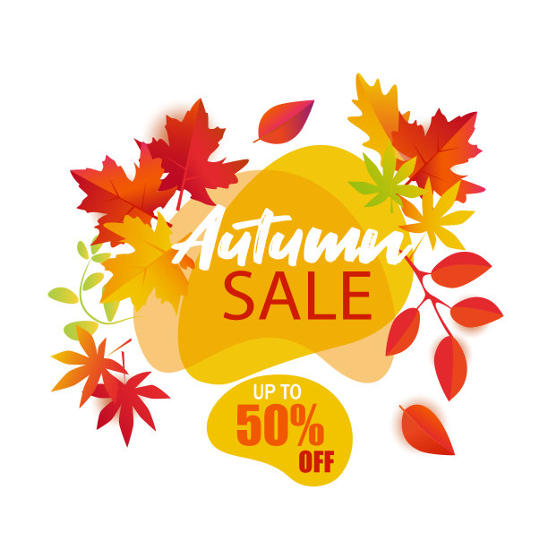秋季销售高达50%的促销旗帜矢量插图图片下载