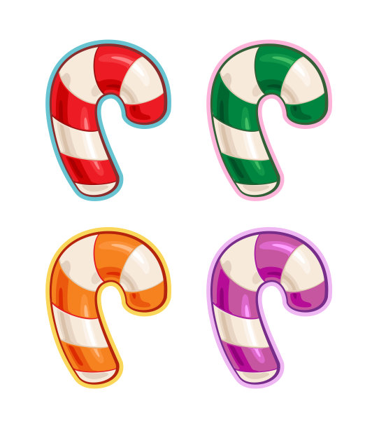 圣诞卡通图标集糖果藤紫绿红橙。eps图片下载