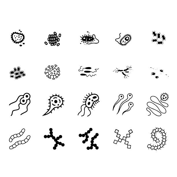 细菌、超级细菌、病毒图标设置符号向量集合图片下载