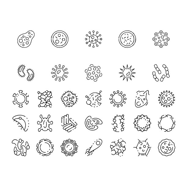 细菌、超级细菌、病毒图标设置符号向量集合图片下载