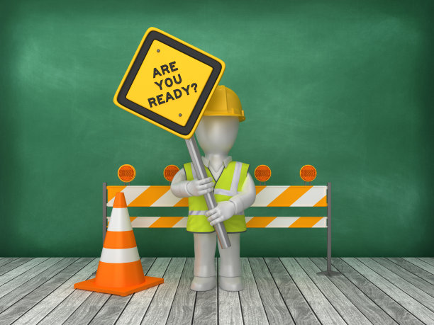 你准备好了吗?路标工地上的黑板背景- 3D渲染图片下载