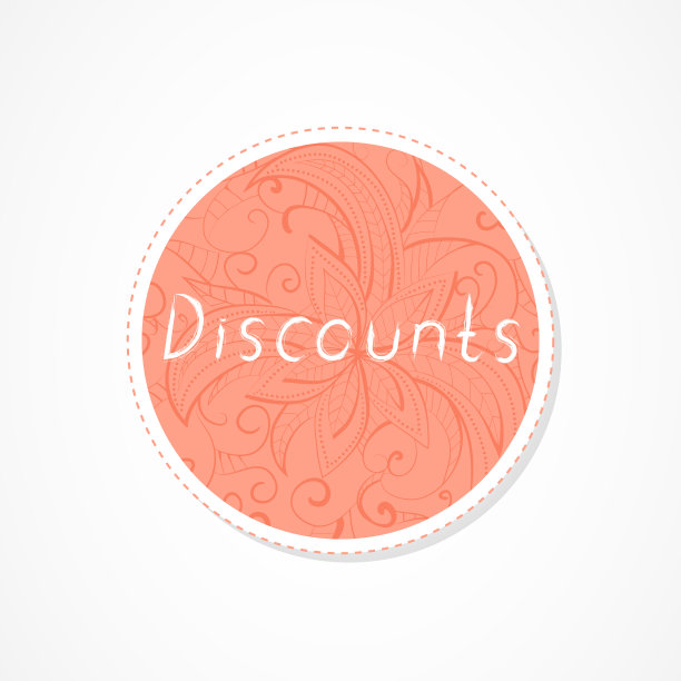 折扣题词装饰圆形背景与花卉图案。手绘字体。图片下载