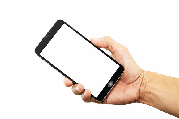 手持白色空白屏幕智能手机孤立在白色背景与剪切路径图片下载