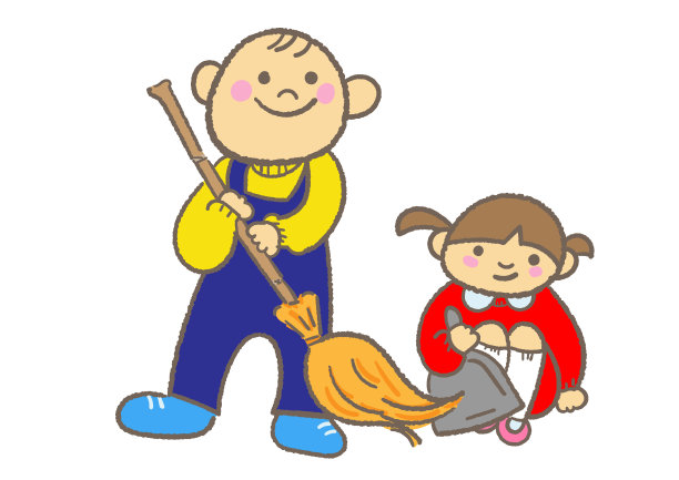 男孩和女孩在户外扫地图片下载