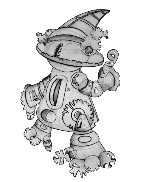 机器人用铅笔画在白色背景上，孤立图片下载