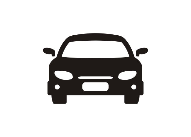 汽车前视图。简单的图标在黑色和白色。图片下载