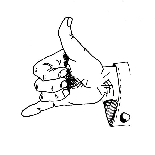 用拇指和小指蘸着毛笔画画。提供饮料图片下载