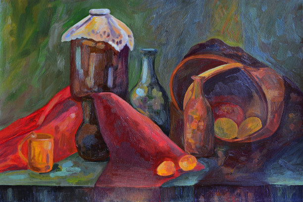 画家的作品。用艺术油画颜料绘制的静物。图片下载