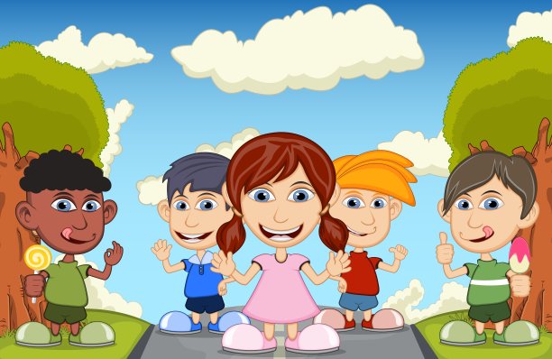 孩子们在街上玩卡通图片下载