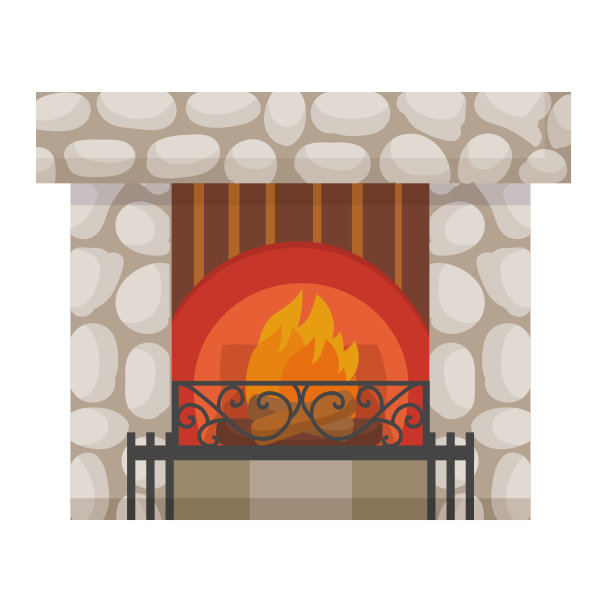 壁炉图标房子设计房子房间温暖的圣诞火焰明亮的装饰火煤炉和舒适的温暖能源室内矢量插图。图片下载