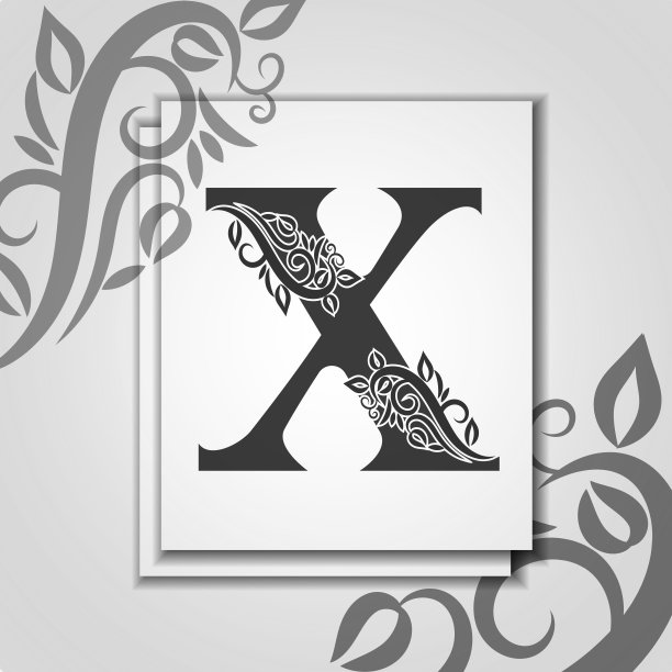 优质字母X与优雅的花卉轮廓首字母标志。字母X孤立在现代卡片上。通用符号模板设计，商业或婚礼卡片，字母，标志类型，餐厅，封面图片下载