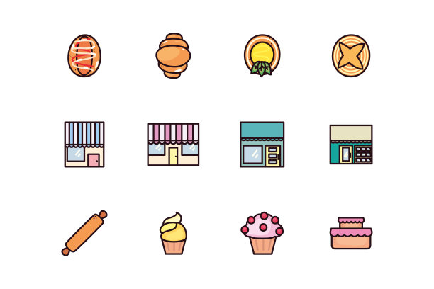 捆绑面包面包店与设置图标图片下载